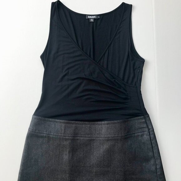 DKNY dress block black viscose stretch ontop & grey cotton sleeveless pockets 10 - Picture 6 of 16